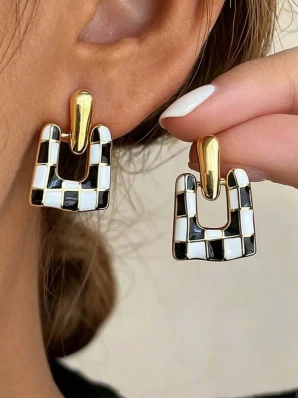 3for$20 1 Pair New Oil-Drip Black & White Checkerboard Geometric Square